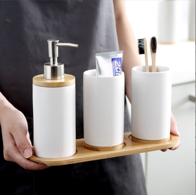 Artistic Ceramic Cup, Soap Dispenser, Bathroom Accessories 4PCS