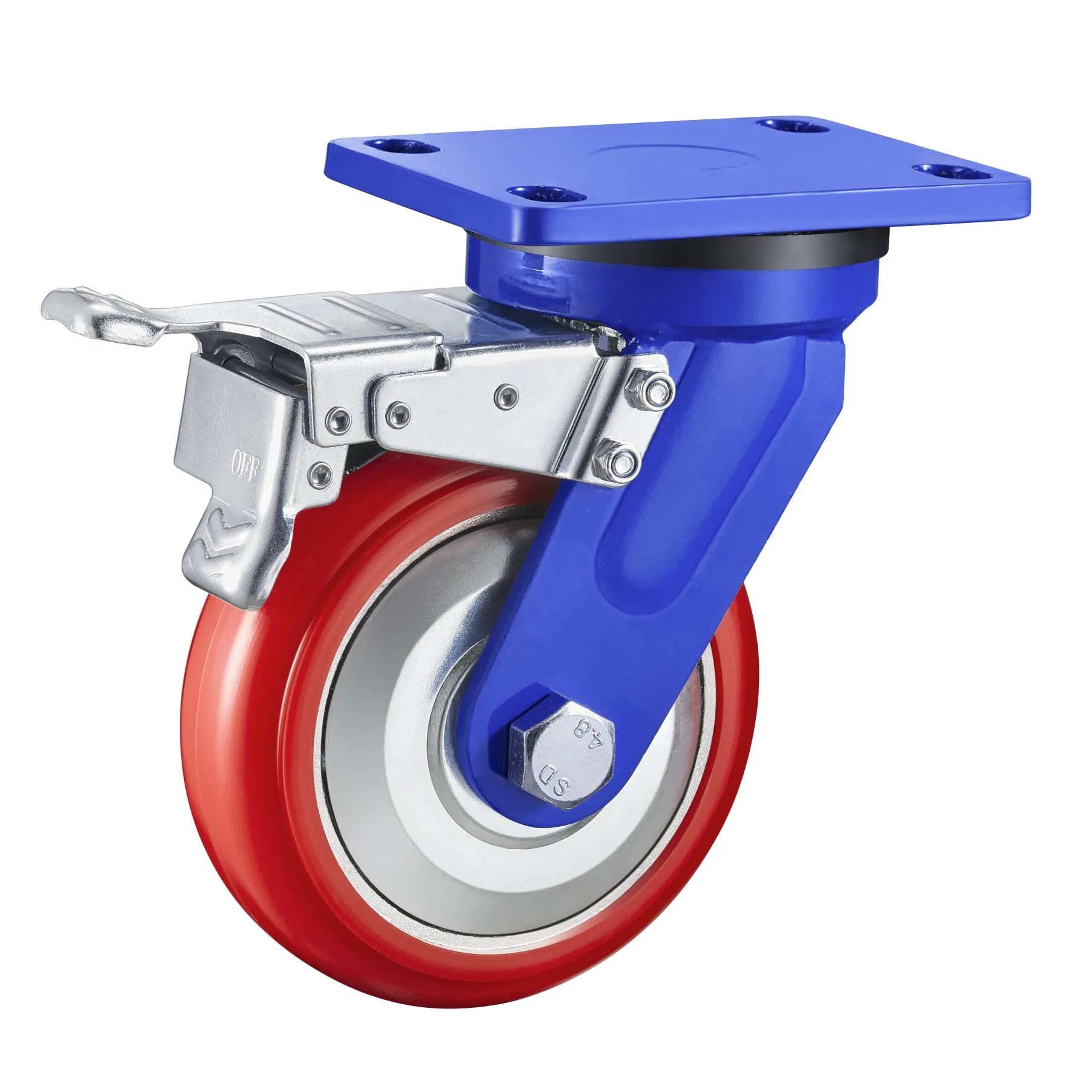 Load 550kg Swivel Cast Iron Red PU Caster with Anti-Winding Iron Lid