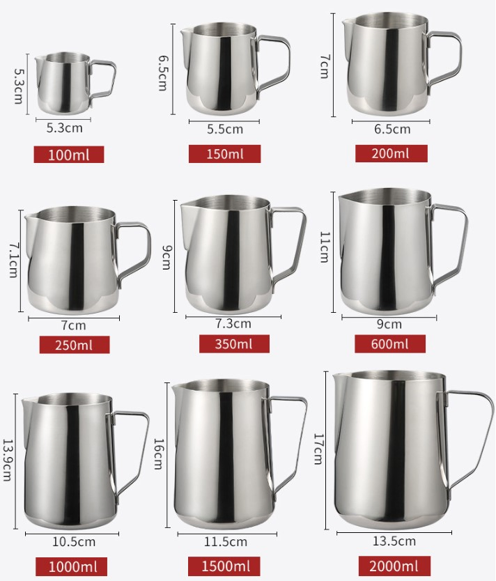 Various Sizes Stainless Steel Measuring Cup Milk Frothing Pitcher Coffee Milk Pitcher Jug for Coffee Bar