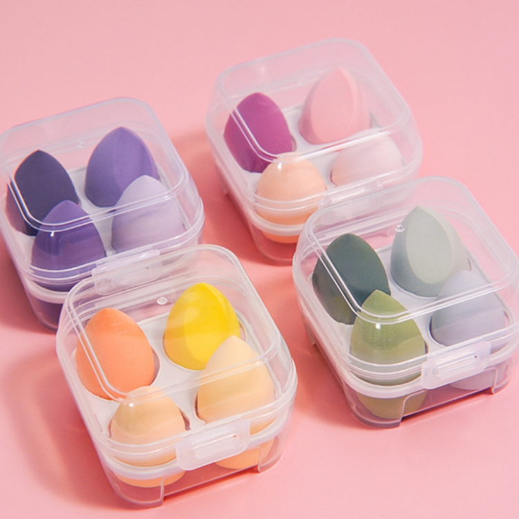 Custom 4 PCS/Set Latex Free Makeup Sponge Private Label Microfiber Large Blender Beauty Peach Puff Sponge Case Holder Packaging