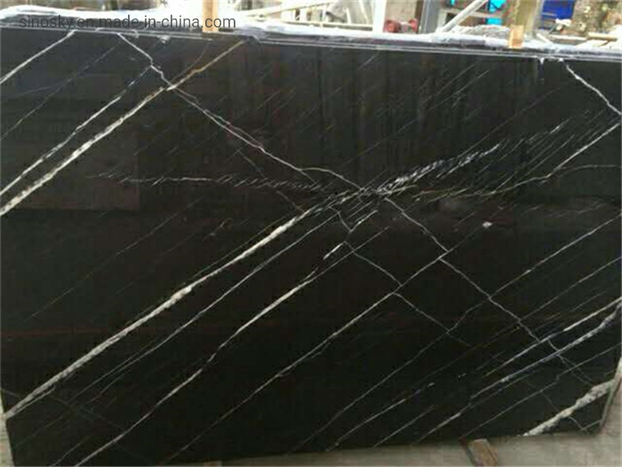 China Factory Nero Marquina Black Marble Slab for Countertop / Vanity
