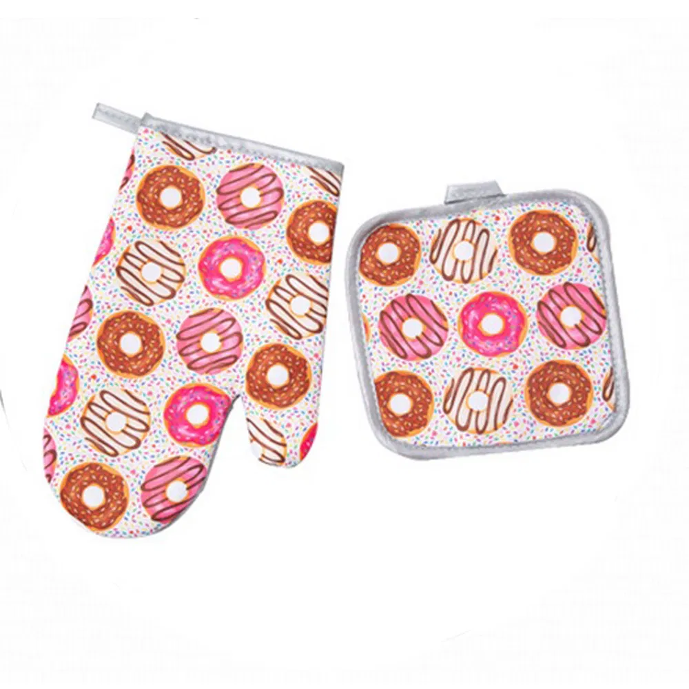 Heat Resistant Silicone Cooking Oven Mitt Print Pattern Rubber Grilling Gloves Oven Glove