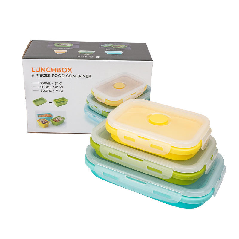 Eco-Friendly Large Silicone Folding Lunch Box Set for Meal Prep