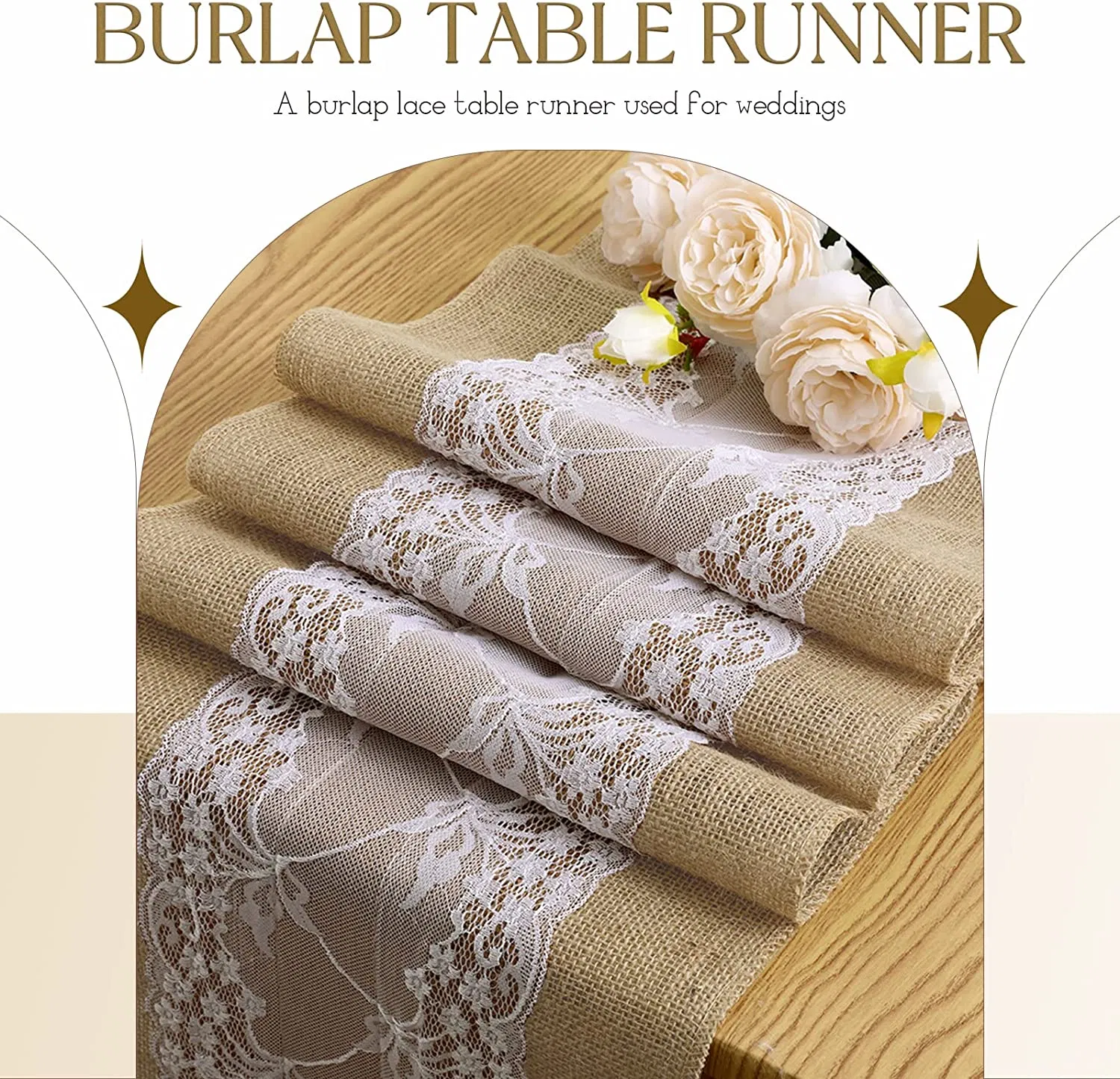 12 Inch Width Natural Burlap Lace Jute Table Runner for Wedding
