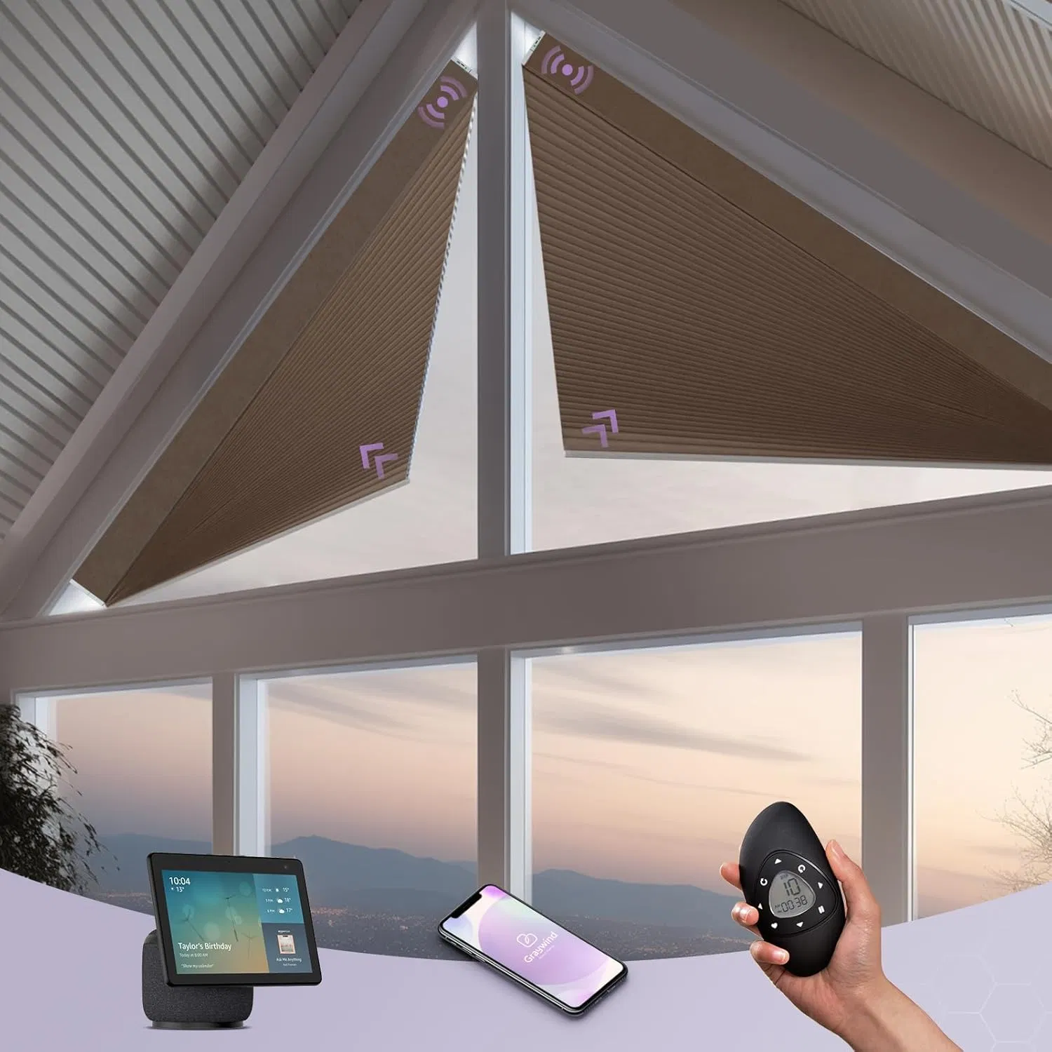 Triangle Honeycomb Blinds Smart Angled Blinds Compatible with Solar Powered