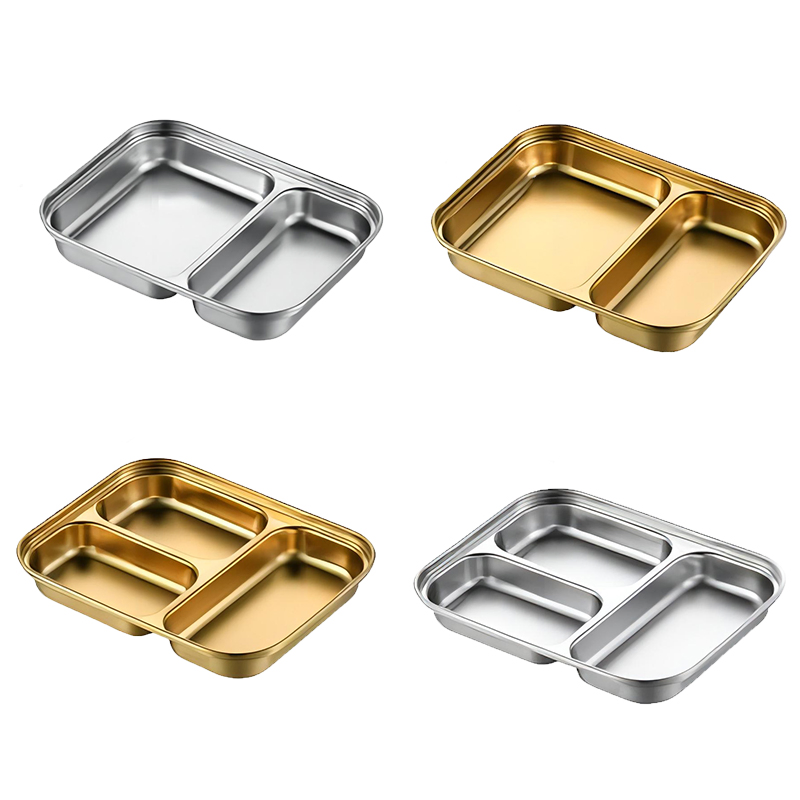 2024 Korean Stainless Steel Divided Plates 3 Grids Plate Kids Tray Dinner Dishes