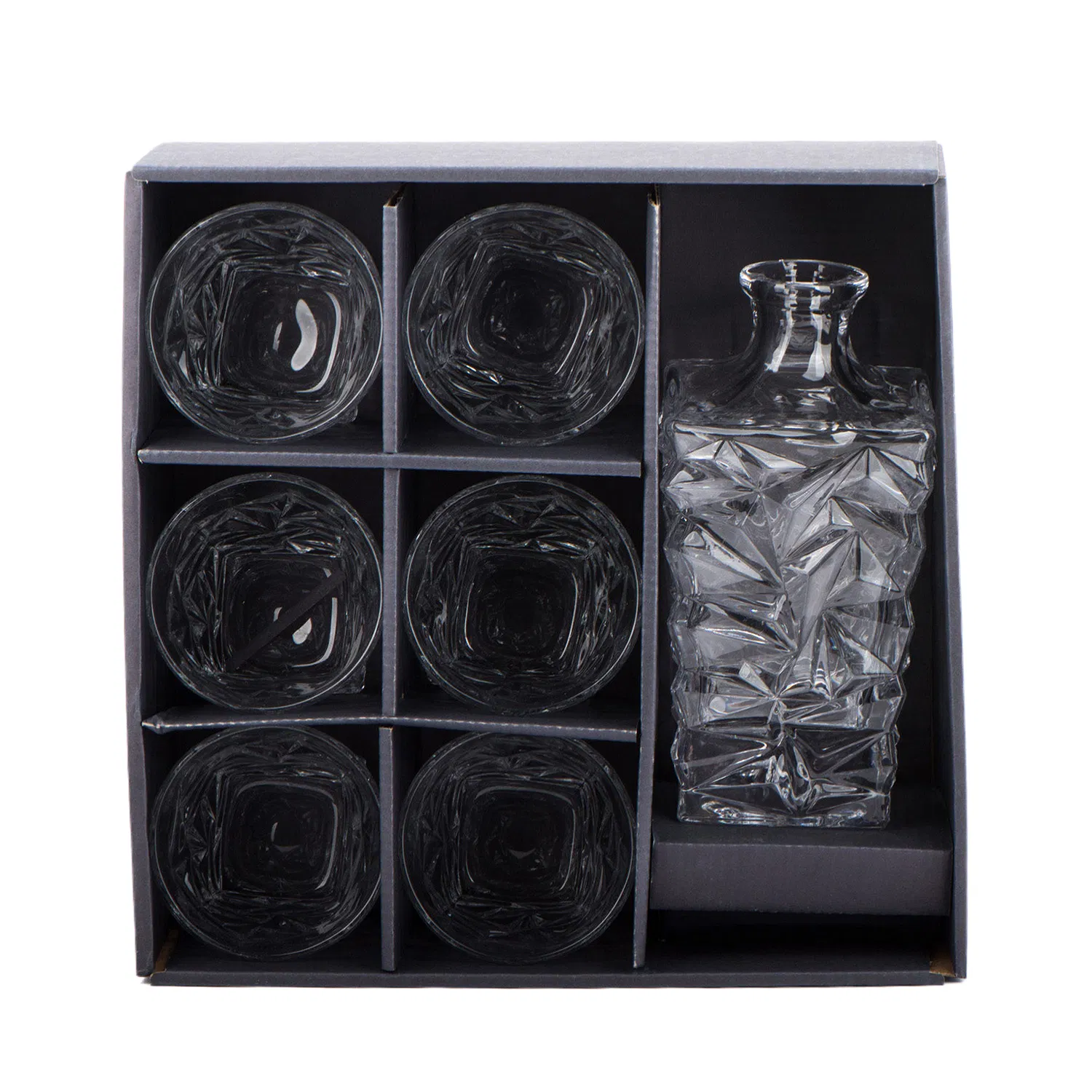 Contemporary Design Embossed Glass Wine Bottle with Glass Cup Set Elegant Wine Accessories