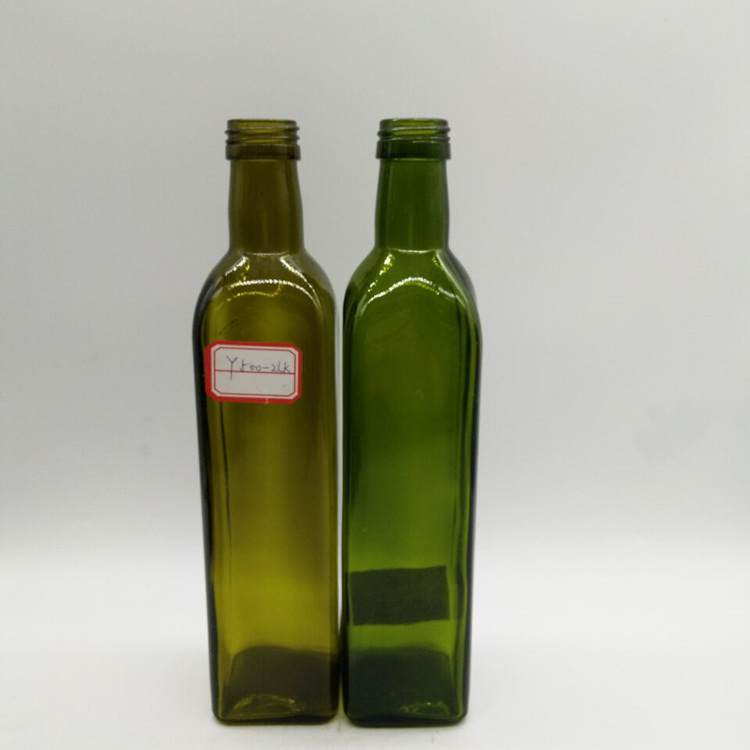 500ml Square Dark Green Glass Cooking Olive Oil Bottle with Aluminum Caps