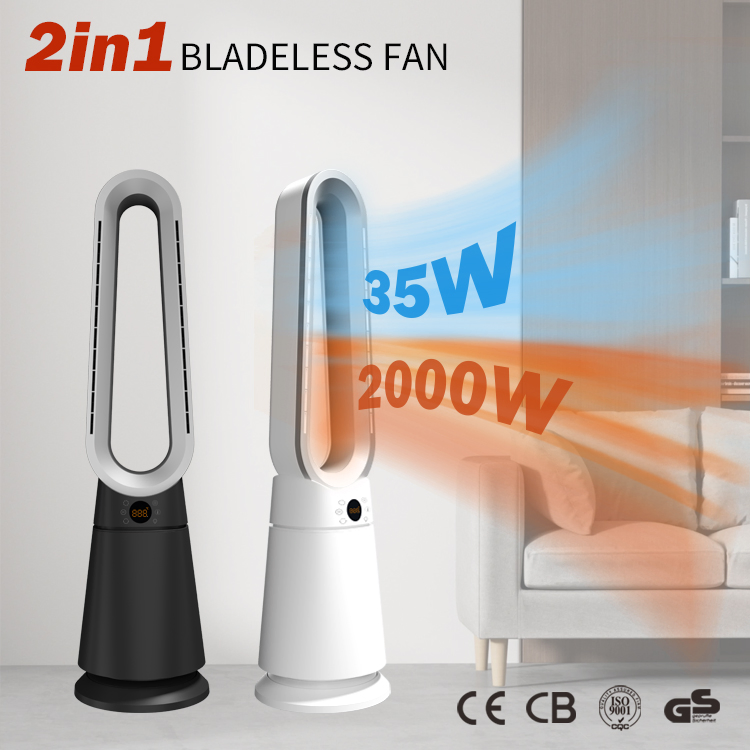 Retardant Material Overheat Protection Hot Cold Bladeless Tower Fan Smart Stand Fan Heater 2000W for Home