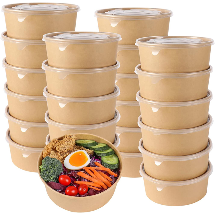 Custom Printing Disposable Eco-Friendly Food Grade Leak-Proof Biodegradable Paper Salad Bowl with Lid