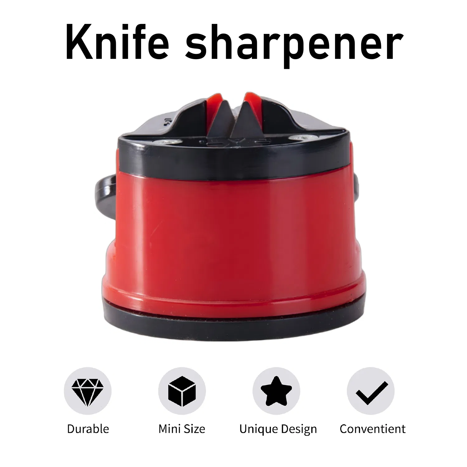 Red Knife Sharpener Powergrip Suction Base 200X Force Increase Mini Size Fast 3 Step Sharpening for Most Kitchen Knives Tool