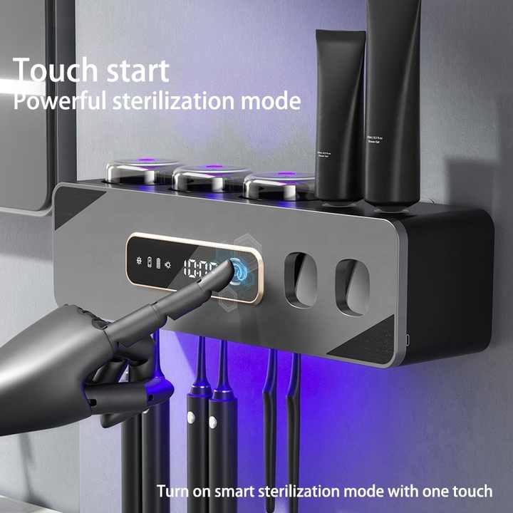 OEM UV Fast Charging Smart Touch Toothbrush Holder Wall Mounted Toothpaste Dispenser with Drying and Disinfection Function