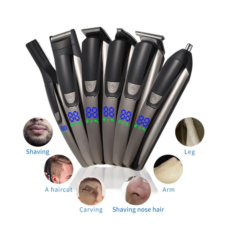 Professional Barber Hair Clipper 6 in 1 Body Hair Grooming Kit Ipx5 Waterproof Electric Hair Trimmer