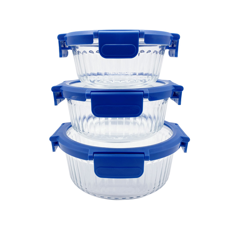 390ml Durable Wave Glass Containers with Airtight Tempered Glass Lids