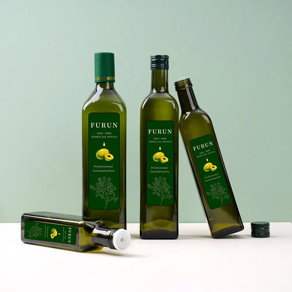 Wholesale Soy Sauce Vinegar Cooking Bottles 250ml 500ml 750ml 1000ml Green Empty Glass Olive Oil Bottles with Lids
