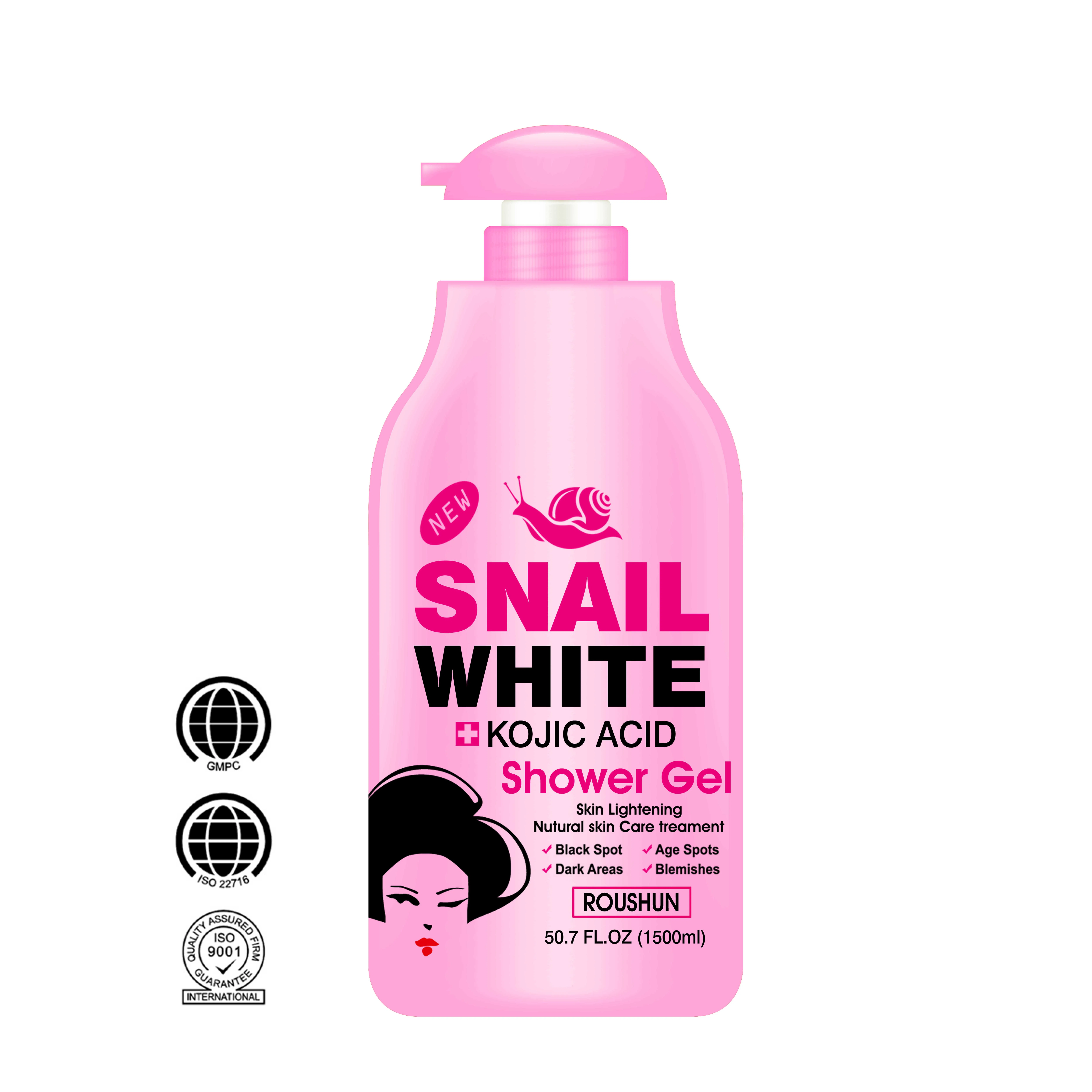 Roushun 1500ml Skin Lightening Natural Treatment Snail White Kojic Acid Shower Gel