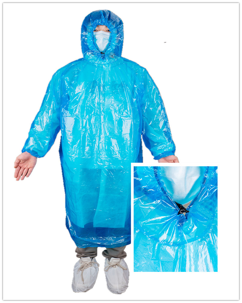 Disposable PE Plastic Raincoat Waterproof Blue Elastic Hooded Raincoat Unisex Odorless Poncho