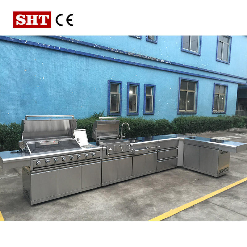 Outdoor Kitchen Island Stainless Steel BBQ Grills Kitchen Cabinets