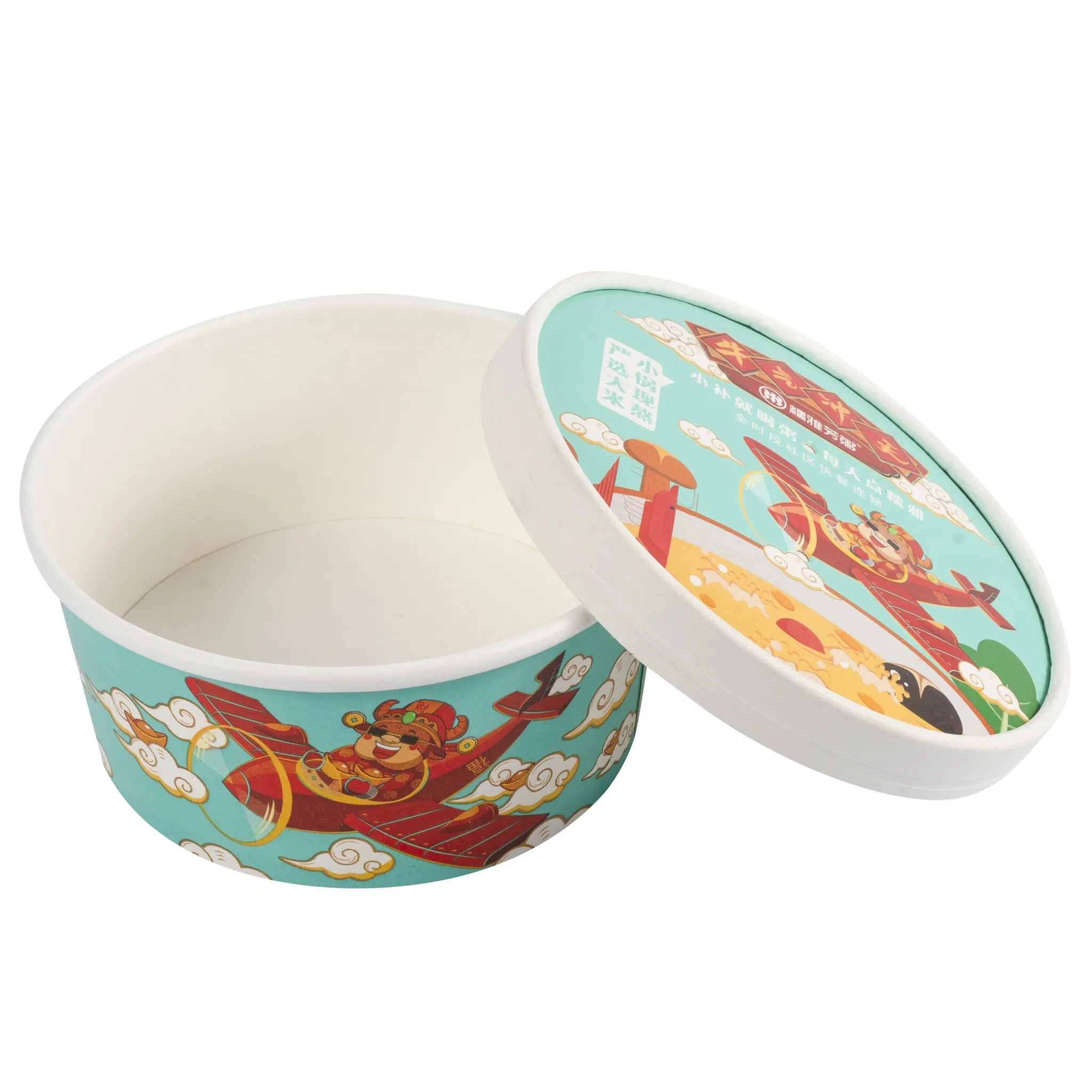 Custom Print Paper Lunch Bowl Disposable 24oz Soup Bowls Food Kraft Paper Salad Bowls with Lid