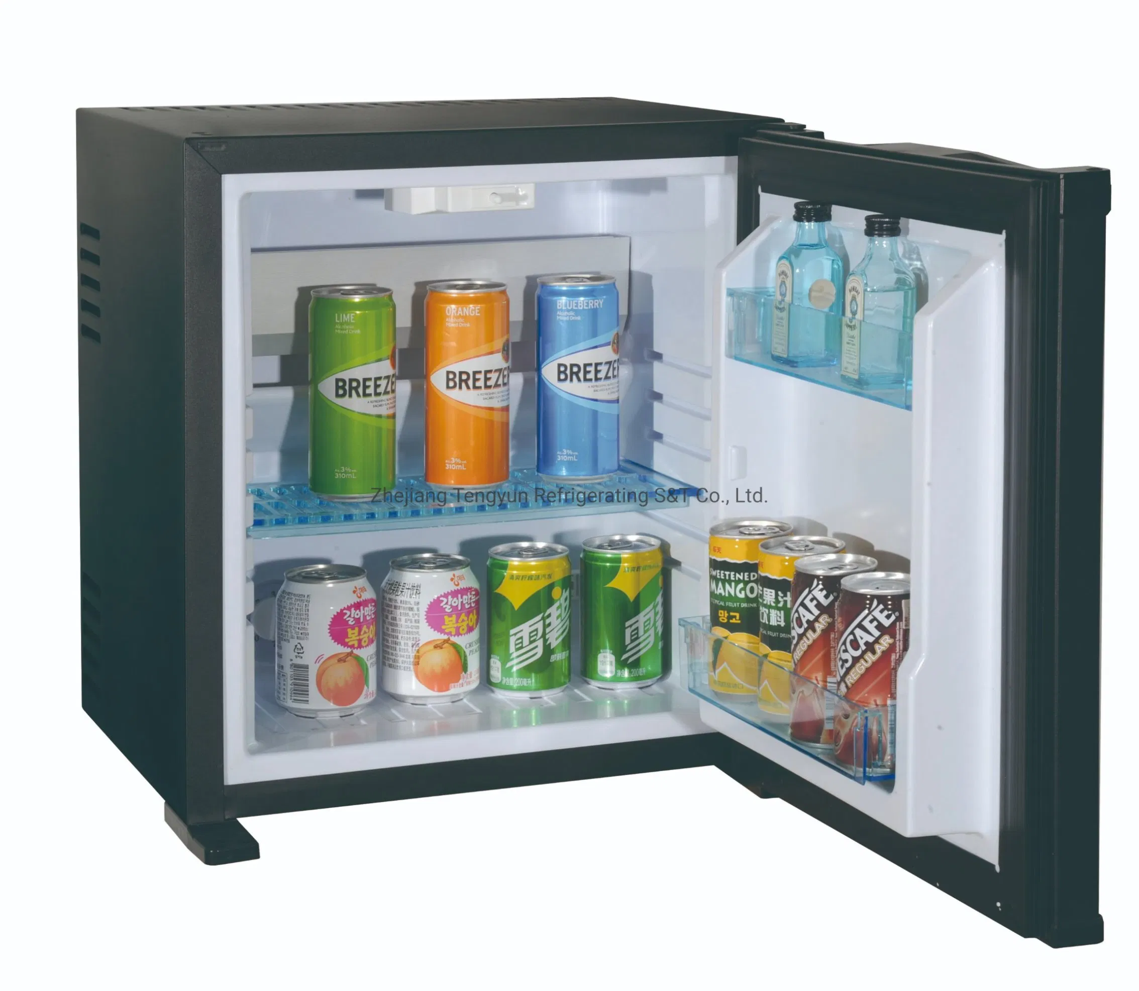 Counter Top Locking Hotel Minibar Display Cooler Glass Door Refrigerator 28L Black Color for Drinks