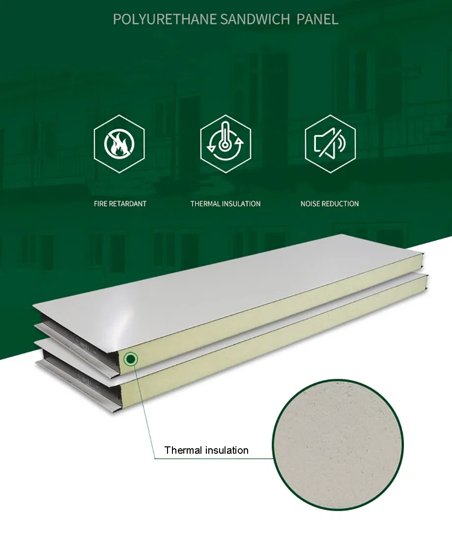 Eco-Friendly Factory Price FM Heat Insulated PPGI Color Coated Steel PU PIR Boards Polyurethane Foam Roof Wall Sandwich Panel for Cold Room Warehouse