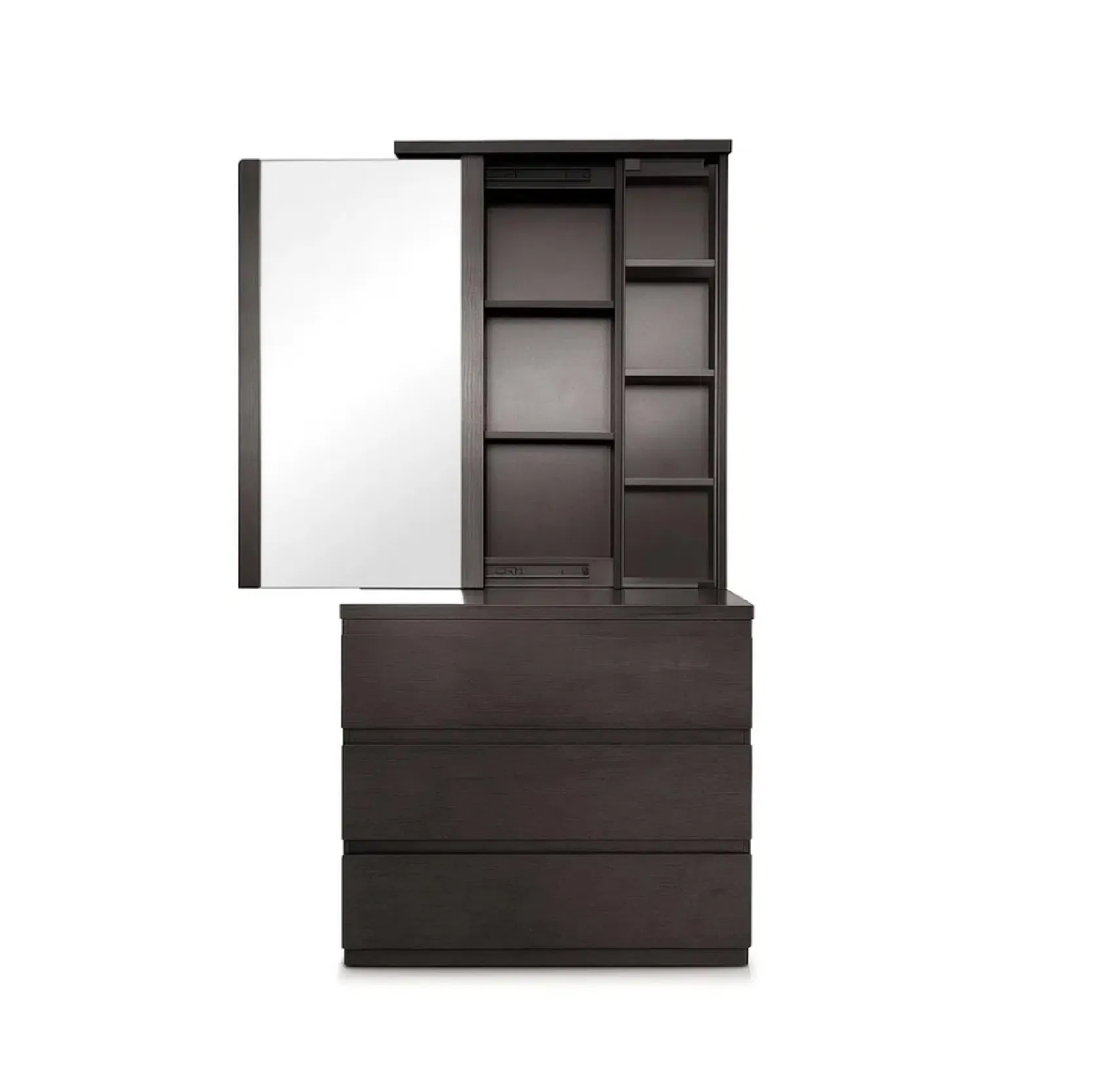 Light Luxury Black High-End Dressing Table with Full-Length Mirro Multi-Layer Drawer Storage