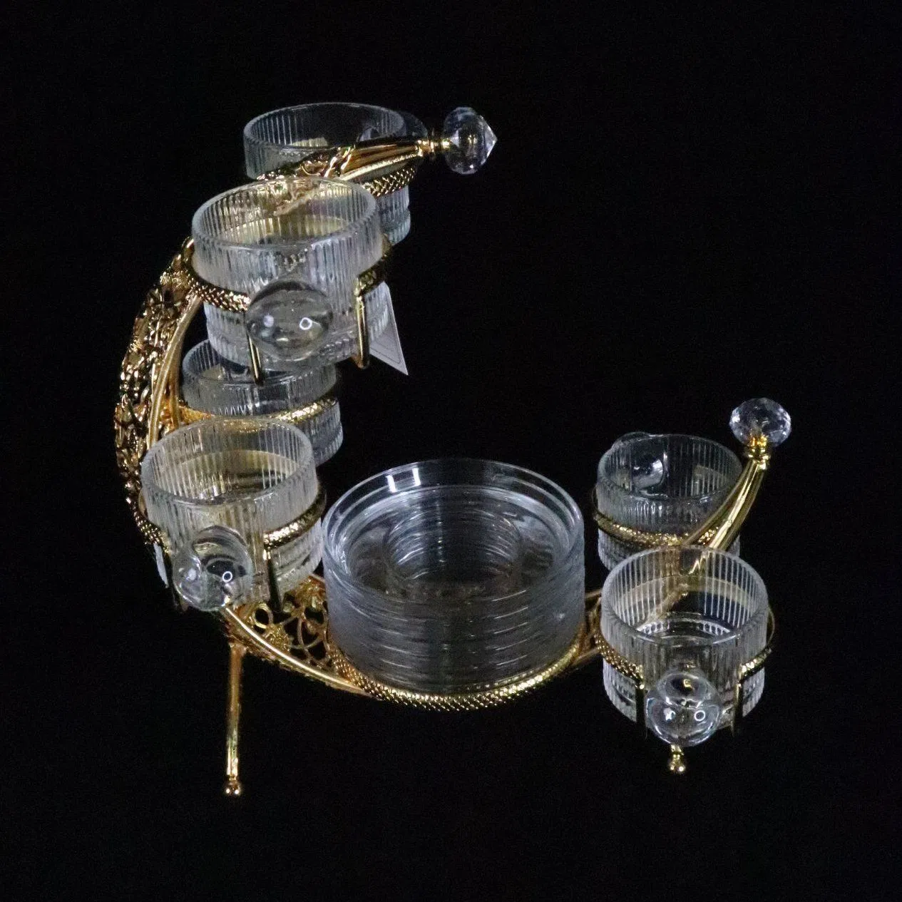 Moon 6-Piece Glass Tea Cup Set Paired with Iron Art Set Cup Set