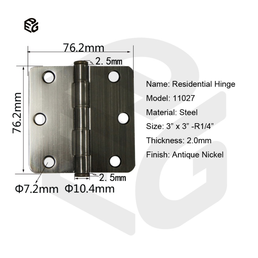 3X3 Inch Blue Zinc Plated Steel Door Hinge for Interior Cabinet Residential Hardware