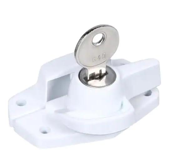 Keyed Sash Lock, 2 in. Hole Centers, Heavy Duty Zinc Diecast, White Finish