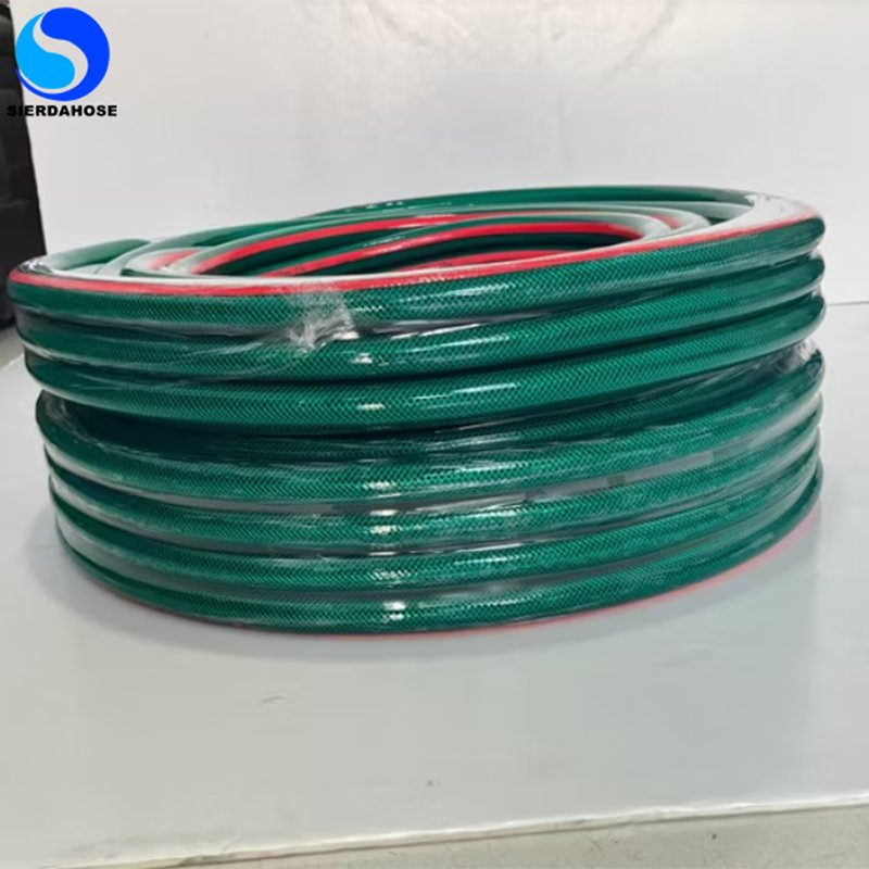 Flexible Green Yellow Water Discharge PVC Garden Hose with Fitting for Yard Work, Landscaping, Cleaning and Gardening Chores