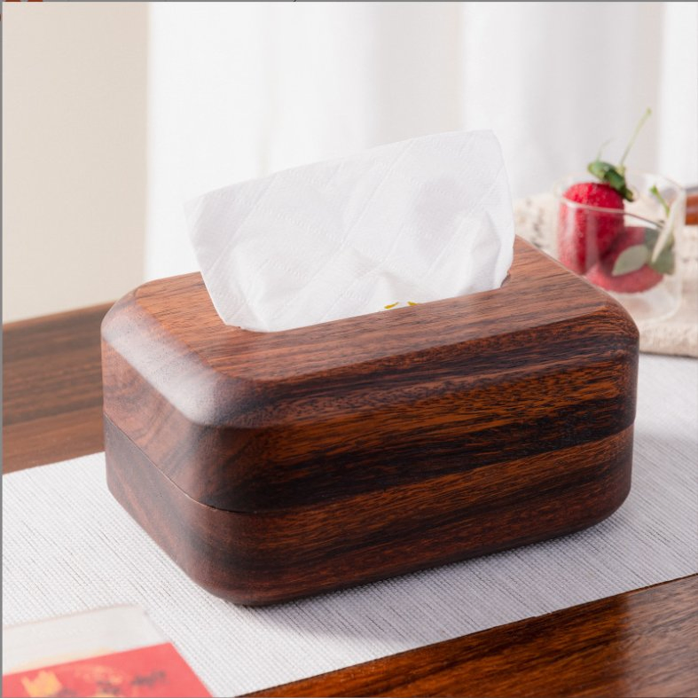 Black Walnut Wooden Office Desk Hotel Household Bathroom Tissue Napkin Box