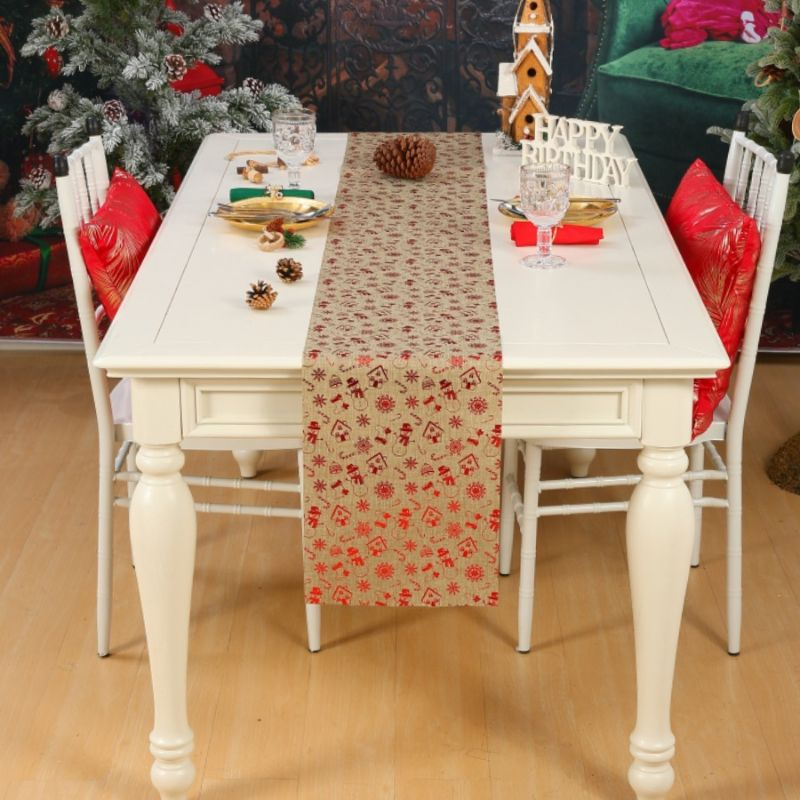 Christmas Ornaments Printed Tablecloth Linen Table Cloth Fabric Clothes Home and Party Decoration Table Runner