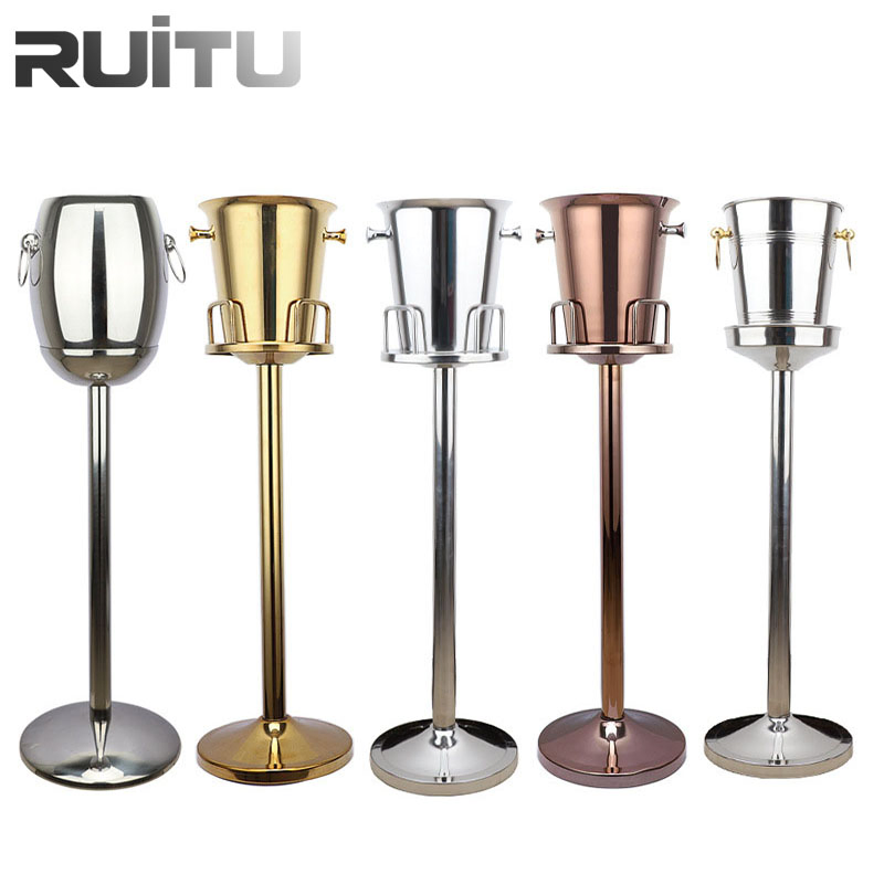 Stainless Steel Champagne Ice Bucket with Stand Outdoor Black Silver Gold Color Party Wine and Beer Floor Ice Bucket Vertical Bracket Cooling Ice Bucket