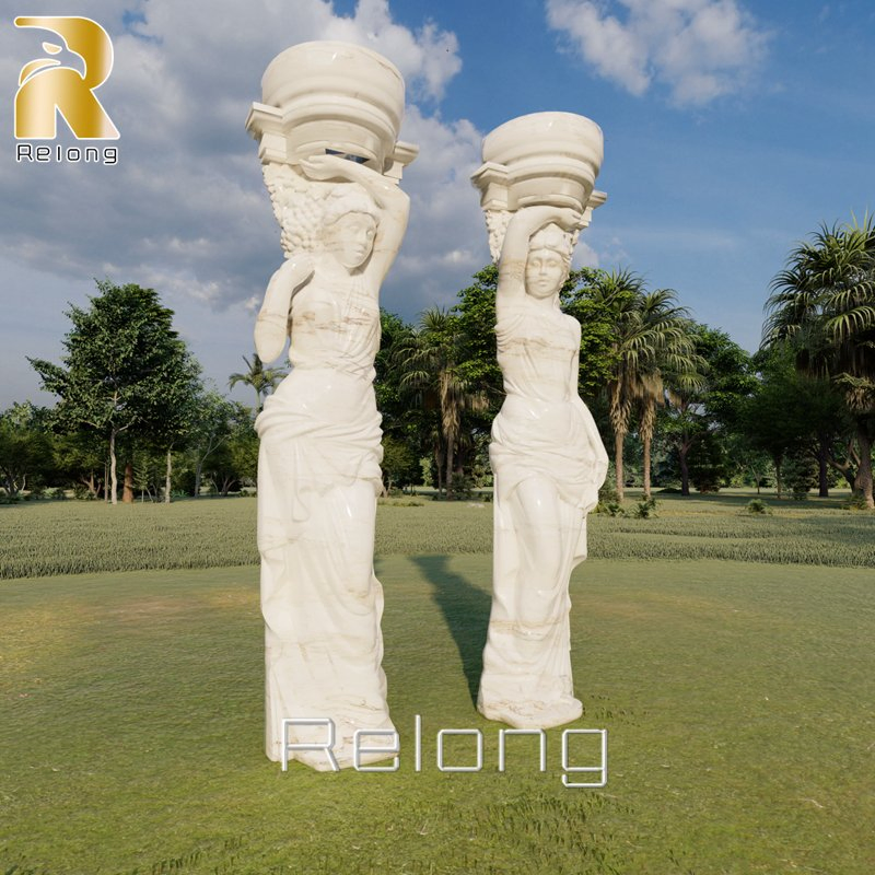 Greek Marble Caryatids Hand Carved Marble Statue Columns for Villa