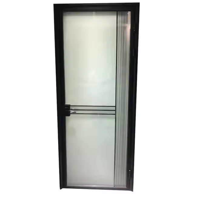 Simple Design Narrow Frame Aluminum Tempered Glass Interior Swing Door for Toilet, Bathroom and Room Casement Door