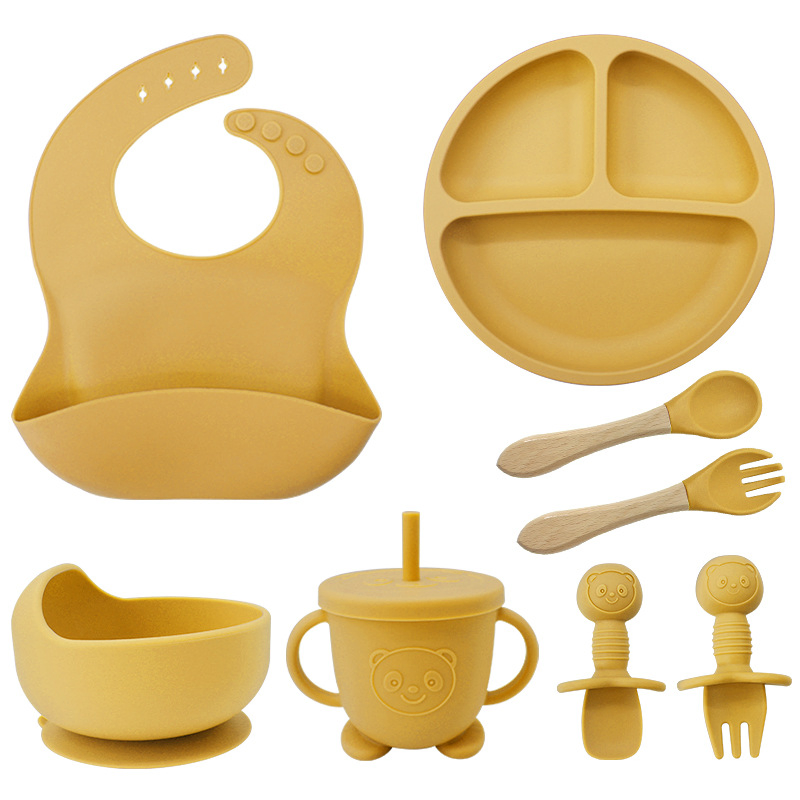 8PCS Silicone Baby Plate Set Tableware and Kitchen Utensils Baby Feeding Eating Product