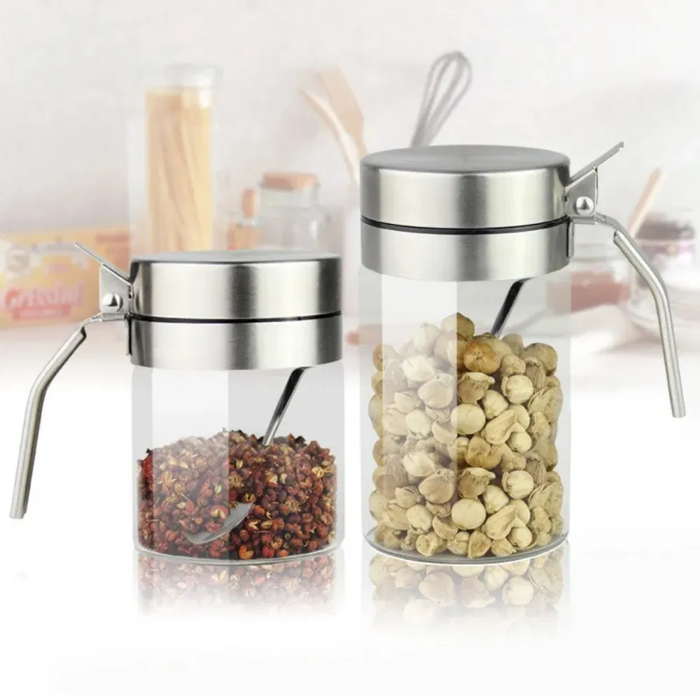 Condiment Container Dispenser Bottle Seasoning Box, High Borosilicate Glass Spice Jar Kw0010_5