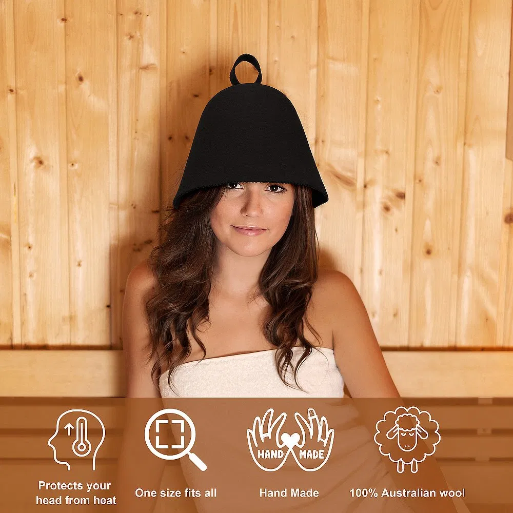 100% Local Wool Sauna Hat with Embroidered Sauna Heads Leisurely Shower Cap for Sauna Use