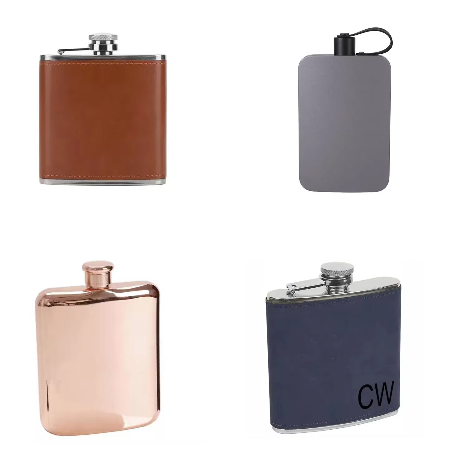 Multi Capacity 5oz 6oz 7oz 8oz 12oz Metal Round Pocket Silver Rose Gold Black Stainless Steel Liquor Whisky Vodka Hip Flask for Drinking