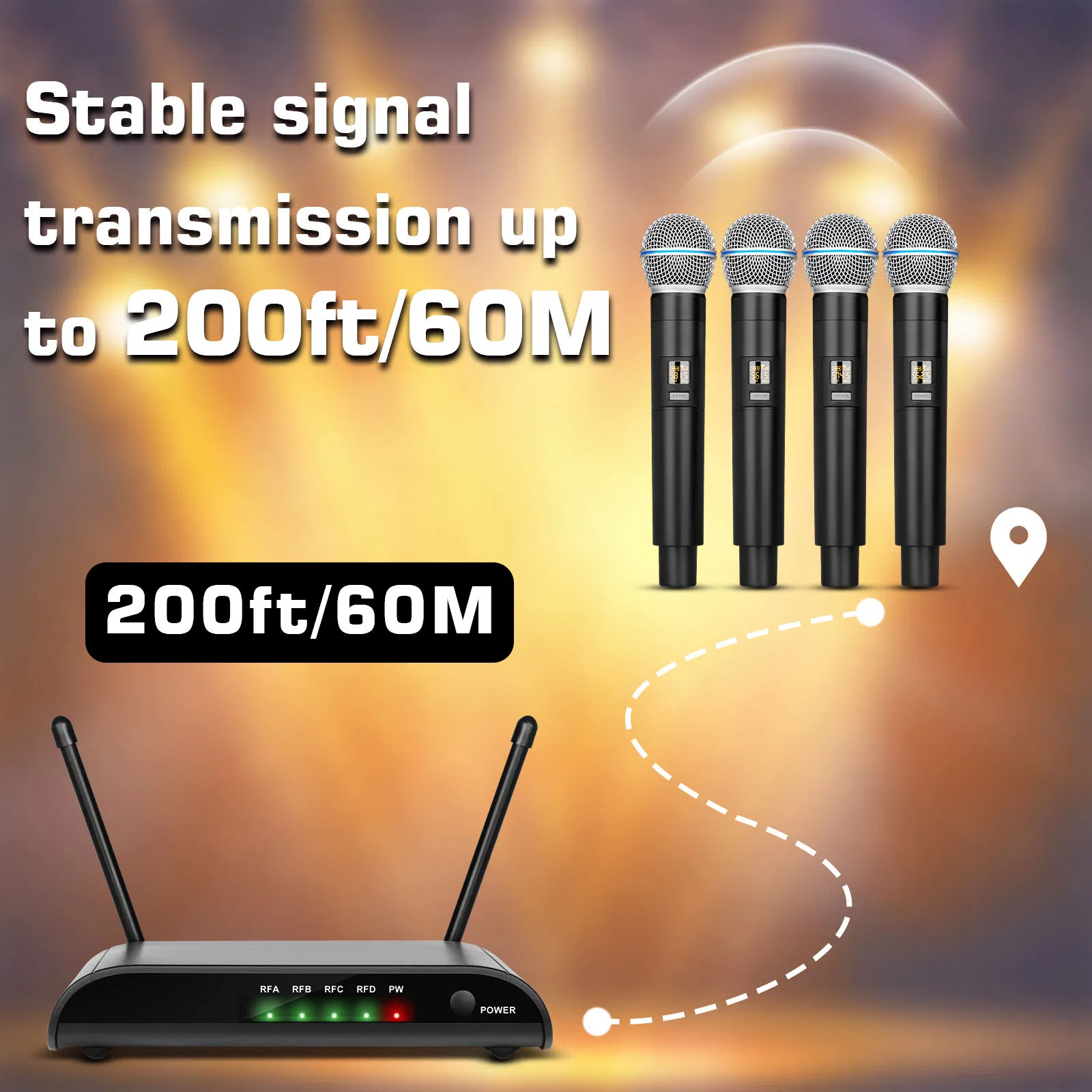 Premium 4-Channel Wireless Handheld Microphone with Noise Cancellation