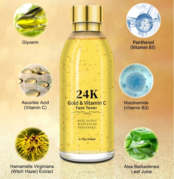 Private Label 24K Gold & Vitamin C Factory Price Facial OEM ODM Moisturizing Repairing Soothing Face Toner