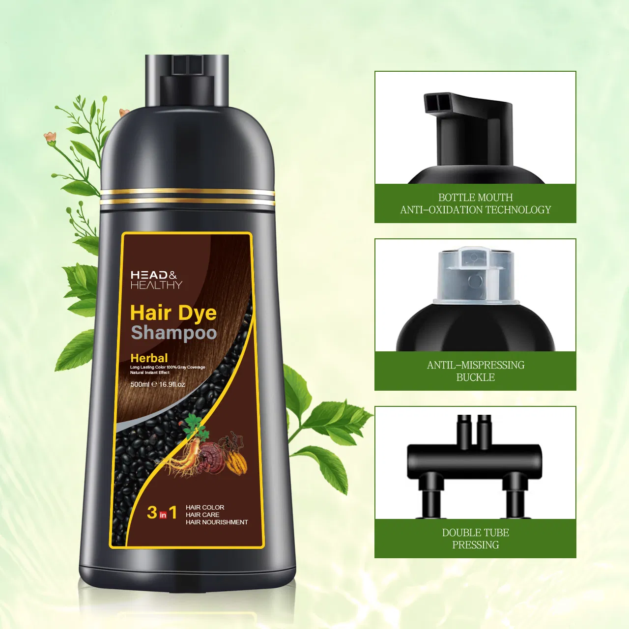 Botanical Black Hair Dye Shampoo for Healthy Hair Treatment