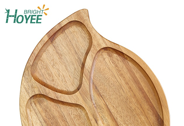 Wholesale Acacia Wood Leaf Shape Snacks Plate