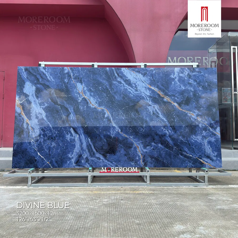 1600X3200mm Smooth Artificial Blue Gemstone Stone Slabs Sintered Blue Marble for Luxury Countertops