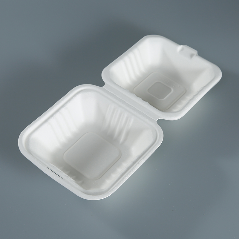 Take Away Disposable Sugarcane Bagasse Pulp Biodegradable 6'' Hamburger Clamshell Food Packaging
