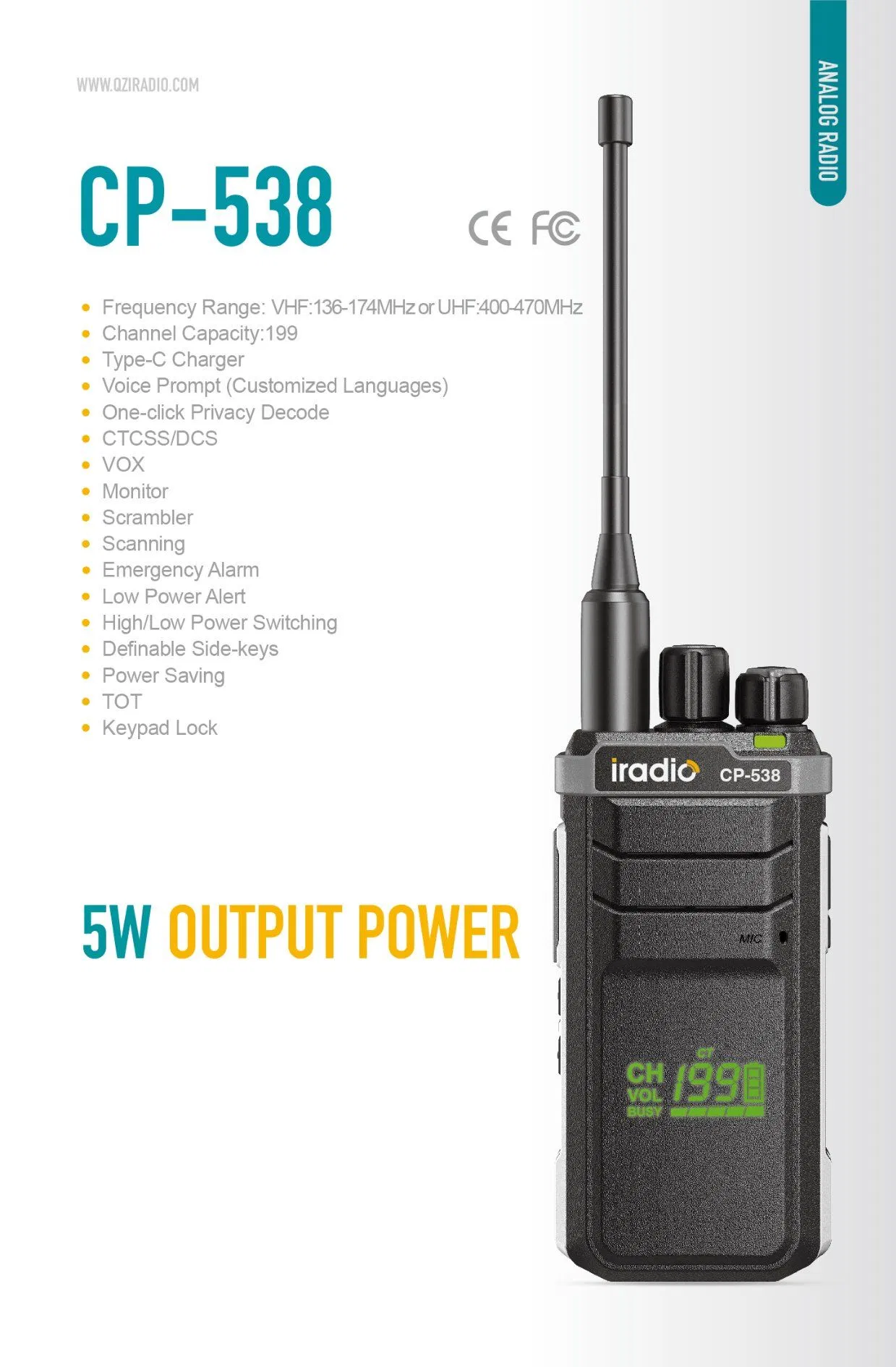 Cp538 Ultra-Tech VHF/UHF Handheld Two-Way Radio with 199 Channels
