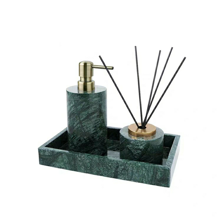 Green Marble Soap Dispenser Set for Bathroom