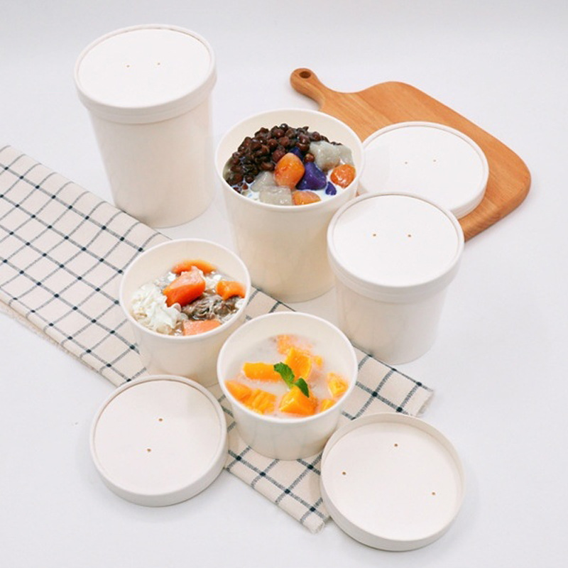 Food Grade Compostable Bowls Hot Soup Packaging Biodegradable Disposable Kraft Paper Noodle Bowls with Lids
