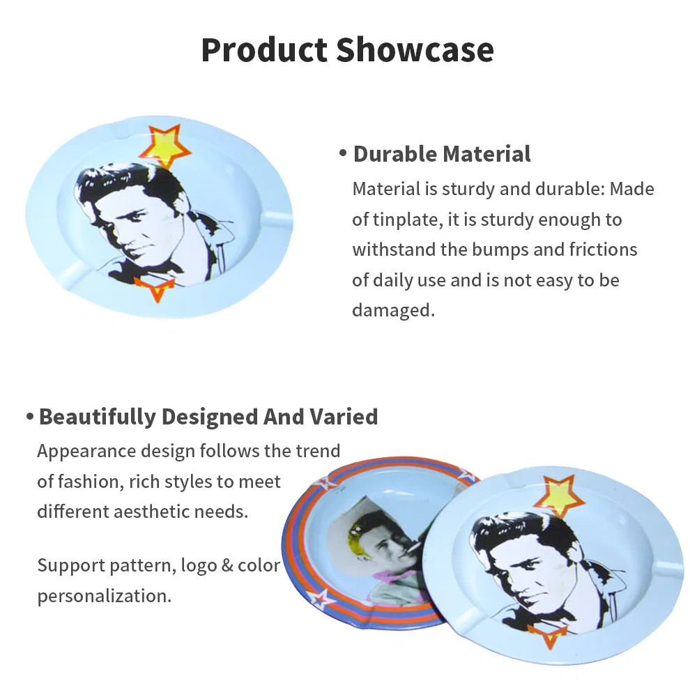 Chinese Factory Directly Custom Tinplate Decorative Home Dish Round Shape Multi Functional Tray Logo Tin Portable Ashtray