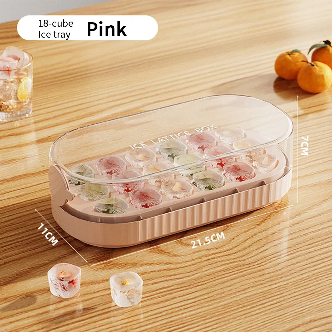 18 Grid Silicone Ice Cube Maker with Storage Box Round Ice Trays for Freezer with Bin Lid Bar Kitchen Accessories Gadgets